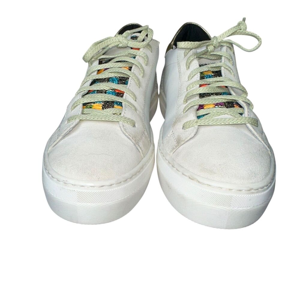 P448 Thea Platform Mahlia Mixed Suede Leather Sneakers Gold Heel Women's‎ 39 8.5 - Picture 3 of 12